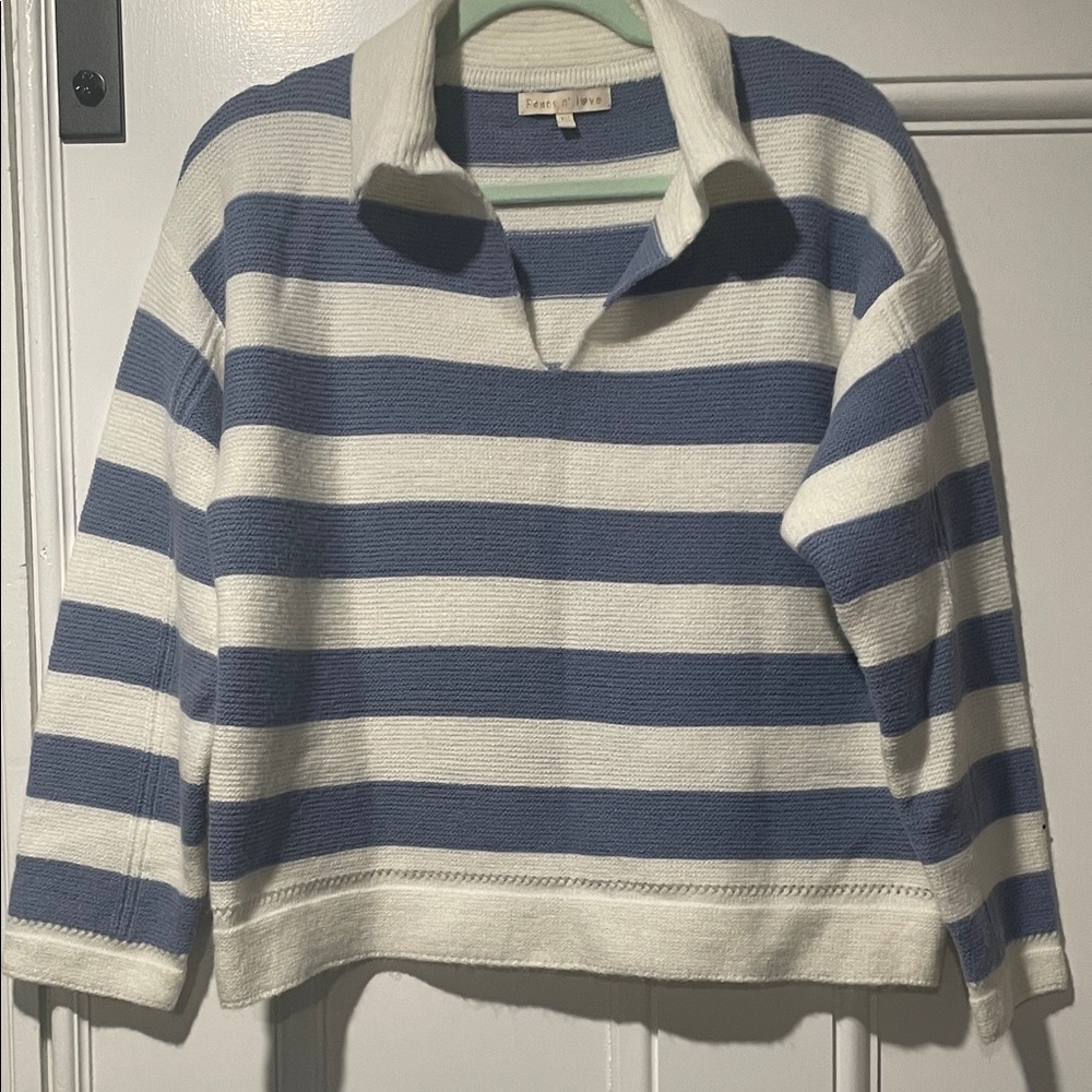 J. Crew Navy and White Striped Cowl Neck Sweater